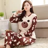 Home Clothing Thick Warm Flannel Pajama Sets For Women 2024 Autumn Winter Long Sleeve Coral Velvet Pyjama Girls Cute Cartoon Homewear