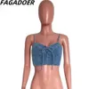 Женские танки Camis Fagadoer Fashion Y2K Hot Girls Street Clothing Женская V-образная v-образная рукавица джинсовая джинсовая топа