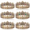 18 cm Royal King Round Black Tiaras Men Red Rhinestone Big Medieval Crowns Boys Witch Pageant Diadem Costume European Headpieces