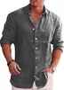 Camisas casuais masculinas masculas camisa sólida linho colarinho de colarinho comprido camisa de moda coreana camisetas sociais para homens blush 2449
