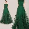 Zuhair Murad 2024 Вечерние платья Emerald Green -Cap рукав выпускной платья Женщины изготовленные кружевные аппликации специальное платье