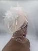 2023 Ny retro fjäderblomma turban cap med slöja elegant kvinnors fest hatt muslimsk huvudduk