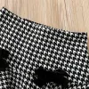 PatPat 2-piece Kid Girl Velvet Long-sleeve Black Top and Bowknot Design Houndstooth Skirt Set