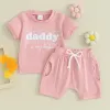 Carolilly 2st Baby Girl Summer Outfits Kläder Set Daddy S Girl Letter Print Kort ärm toppar T-shirt Elastisk midja