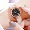 Polshorloges Fashion Trend Round Round Women's Watches Pu Leather Strap Personality Simple en veelzijdige Diamond Student Ladies Quartz