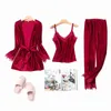 Vêtements à domicile Smmoloa Velvet Pajamas Femmes Automne Femme Sleeping Set 3 Piece Pijama Lace Sexy Sexe Velor Pyjamas