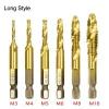 Ny Tap Drill Bit Set Hex Shank Titanium Plated HSS Skruvtråd Bit Skruvmaskin Compound Tap M3 M4 M5 M6 M8 M10 Handverktyg