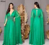 Green Dubai Arabic Prom Dresses Sexy V Neck Long Sleeved Wrap Embroidery Lace Formal Party Gowns For Women Second Reception Birthday Party Dress Vestidos CL3475