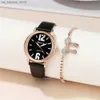 Armbandsur Stylish Simple Women Quartz Luxury Oval With Diamonds Digital Es Casual Black Leather Strap Female Gifts Clock240409