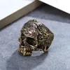 Gothic Flower Stamp Skull Ring For Men Punk 14k Gold Skull Ring Men and Women Devil Diable Skull Biker Ring