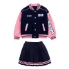 Junior Girls Automne Baseball Costumes Veste plissée Jupe plissée 2 PCS Tenues Uniform scolaire Ensembles de vêtements décontractés pour enfants Sports 7-14 ans