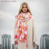 Szaliki kwiatowy bawełniany szalik lniany dla kobiet luksusowe zimowe ciepło paszmina szal 180*90 cm duże stoli plażowe bufanda hidżab 2024240409