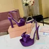 Piattaforma impermeabile da donna sandalo con tacco alto cinturino vera seta a punta di piedi da sera designer di lusso sandali calzature di fabbrica