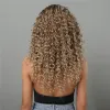 Lång lockig spetsfront peruk för svarta kvinnor kinky djup våg spets frontal syntetisk peruk med baby hår afro värmebeständig