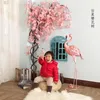 Decorative Flowers 1.5m 68 Artificial Simulation Cherry Blossom Tree Pink Wedding Arch Decoration Home Room Ceiling Decor Background Wall