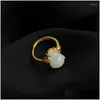 Klusterringar original varumärke naturliga Hetian Jade Gourd Öppen justerbar ring utsökt kinesiska persikhjärta damer sier smycken dropp del dhehj