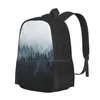 Backpack High And Low Pattern Design Bag Student'S Landscape Moody Mountain Adventure Mist Outdoors Nature Tree