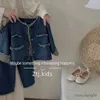 Set di abbigliamento abito coreano per ragazze set di abiti primaverili da 1 a 8 anni giacca di jeans+pantaloni larghi larghi per leisure autunno a due pezzi set