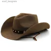 Wide Brim Hats Bucket Hats Straw Cowboy Hat with Metal Plated Hatband Shapeable Cowgirl Jazz Caps For Dad Summer Western Sombrero Vacation Beach Sunhat Y240409