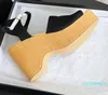 Designer -Kvinnor Summer Open Toe Platform Trä sula sandaler väver Cross Band Chunky Heeled