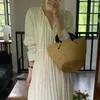 Casual Dresses V-neck Maxi Dress Women Spring Fall Loose Lace Up Draped Long Sleeve Beach 2 Colors 2024