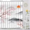 Tervato per la doccia giapponese.Pittura a inchiostro tradizionale plum fiore blossom alpino uccello monte fuji solare rosso solare di ciliegia koi decorazioni da bagno koi