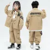 Jungen Khaki Langarm Hemd Jacke Streetwear Taktische Frachtrichter Hosen Kids Kpop Hip Hop Kleidung Mädchen Tanzkostüm 3-16 Y.