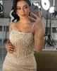 2024 Luxury Champagne Prom Engagement Dress Straps Pärlor Pärlor Paljetter Mantel Birthday Evening Party Gowns Robe de Soiree