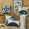 枕ネイビー刺繍カバーブルーケースソファのシンプルな家の装飾45x45cm/30x50cmのために刺繍されたヒトデの抽象的な抽象