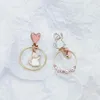 Boucles d'oreilles à goujons coréens bijoux de mode mignon chaton de dessin animé kiton asymétrique coeur pour femmes pendents