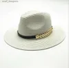 Cappelli a bordo larghi cappelli a secchio 2018 New Summer British Belt Vintage Vintage Trilby Flat Brimmed Paglie Cappello Ombreggiaggio Cappello da sole Lady Beach Beach Hat UNISEX JAZZ HAT Y240409