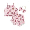 Clothing Sets 0-24months Baby Girls Shorts Sleeveless Floral Butterfly Print Camisole Ruffle Headband Infant Summer