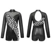 Kinderen meisjes balzaal dans kostuums jumpsuit gymnastiek luotards dancewear lange mouw glanzende metalen figuur ijs schaatsen bodysuits