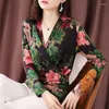 Blouses pour femmes chemises de style automne print à printemps Lady Casual Long Sleeve V-Neck Flower imprimé Blusas Tops DD8061