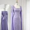 Dubai Sharon Said Blue Muslim Mermaid Evening Dresses For Women Long Cape Sleeves Arabic Lilac Formal Dress