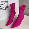 Boots Eilyken 2023 New Spring Autumn Stretch Fabric Women Ankle Boots Sexy Pointed Toe High Heels Fashion Female Socks Pumps Shoes