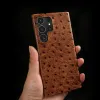 Ostrich Genuine Leather Case for Samsung Galaxy S23 FE S24 Ultra S22Plus S21FE S20 S23 Luxury Cowhide Back Cover Coque Shell