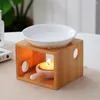 Candle Holders Ceramic Holder Essential Oil Burner Diffuser Wood Base Incense Lamps Porcelain Home Living Room Decors