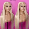 28 inch Long Bone Straight 13x4 Brazilian Lace Front Wig 613 Honey Blonde Synthetic Lace Frontal Wigs For Women