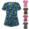 Smouffés à imprimé floral tops femme animal de compagnie tops uniformes courtes pharmacie vétérinaria infirmière clinique chemises