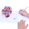 Tarjeta emergente 3D colorida para tarjetas de felicitación hechas a mano de árbol de mariposa para cumpleaños