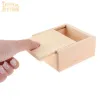 Wooden Box Unfinished Storage Box with Slide Top Natural Candlenut Card Keeper Wood Jewelry Box for Storage and Home Decoration