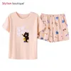 Thuiskleding Women's Soft Cotton Pyjama Sets T -shirt shorts Vrouwelijke pyjama Mooie huiskleding