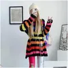 Maglioni femminili femminile maglione gotico punk a strisce maglieria maglione sciolte snow -out femmina long pilover mujer harajuku streetwear drop de dhg2u