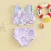 0-4Y Baby Girls Bikini Sets 2024 Summer Shell/Flower Print Knotted Tankini and Shorts Set Kids Swimsuits Toddler Bathing Suits