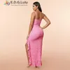 Abiti casual Edglulu Spaghetti Cingcio a V-Neck Lace-Up senza maniche Long Dress Sexy Abito Ricace Ricola rosa rosa rosa Ruffl