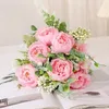 Fleurs décoratives artificielles Snow Snow Peony Home Floral Silk Fake Simulation Péonies Bouquet Pink Champagne Flower Office Décoration