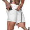 Running Shorts Men 2 In 1 Gym Fitness Bodybuilding Training Quick Dry Beach Short Pants Male Summer Workout Crossfit Bot1 Drop Deliver Dhxh7