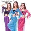 Scene Wear Belly Dance Top Women Lace-up Flare Sleeve Performance Sexig Front Cross Crop Deep V Neck spets