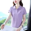 Women's Polos 2024 Short Sleeve Shirts Solid Color Woman Casual Lapel Tee Slim Tops Quality Tees